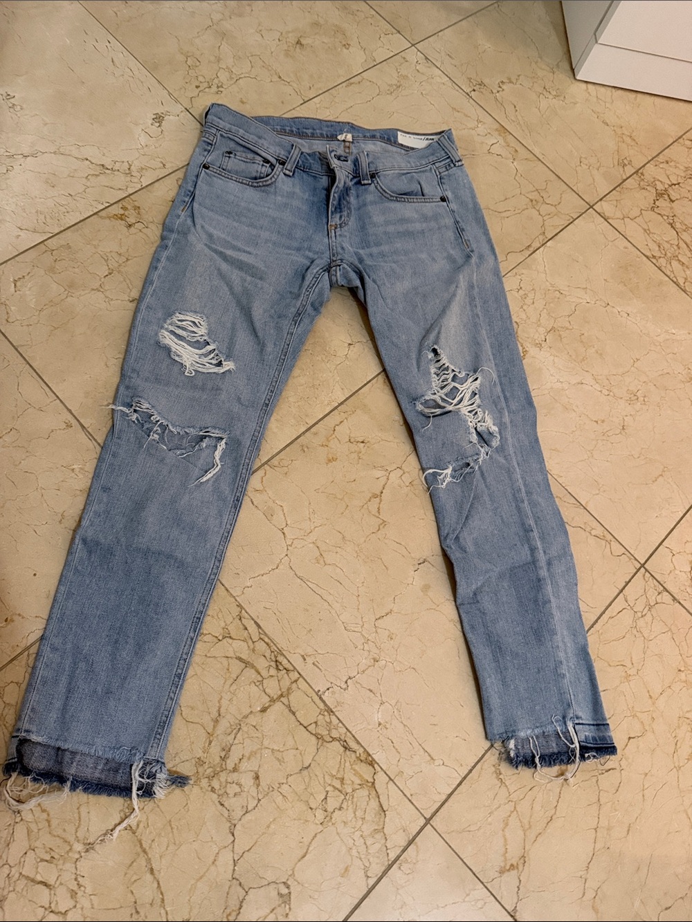 rag & bone light blue distressed boyfriend jeans